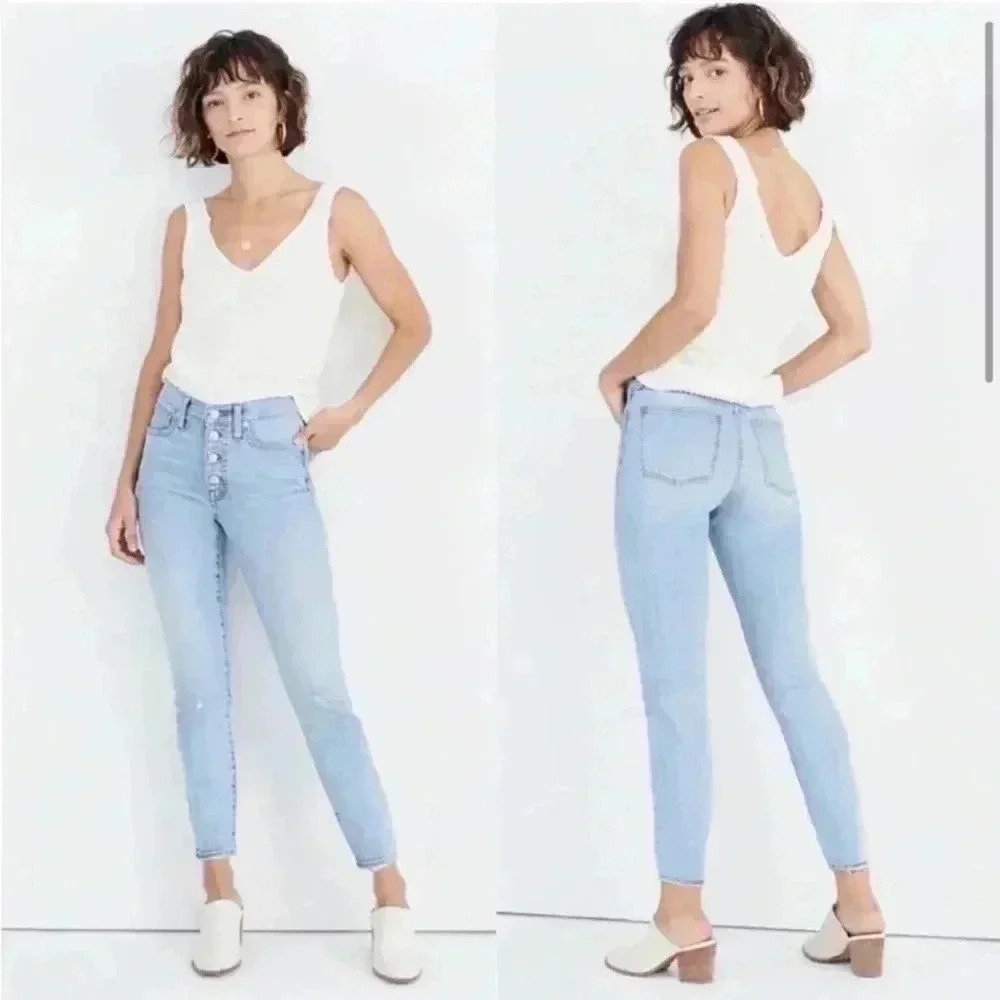 Madewell lightweight 9” high rise skinny button fly jeans